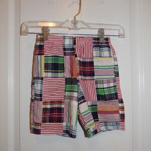 Boys KELLY'S KIDS Red Green Blue Plaid Madras Seersucker Patchwork Shorts 3-4